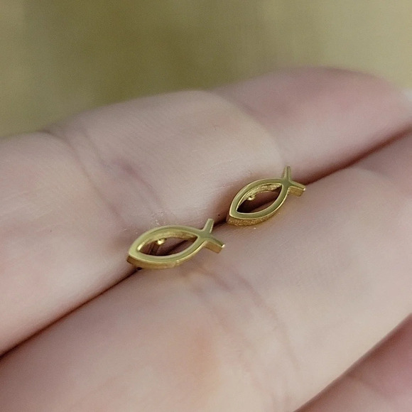 Ichthys Jesus Fish Stud Earrings, Choice of Color - Picture 5 of 7